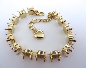 Bracelet Setting Gold Plated Empty Cup Chain for 39ss 8mm Chatons