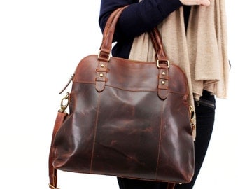 Large Brown Leather Handbag Bag Purse