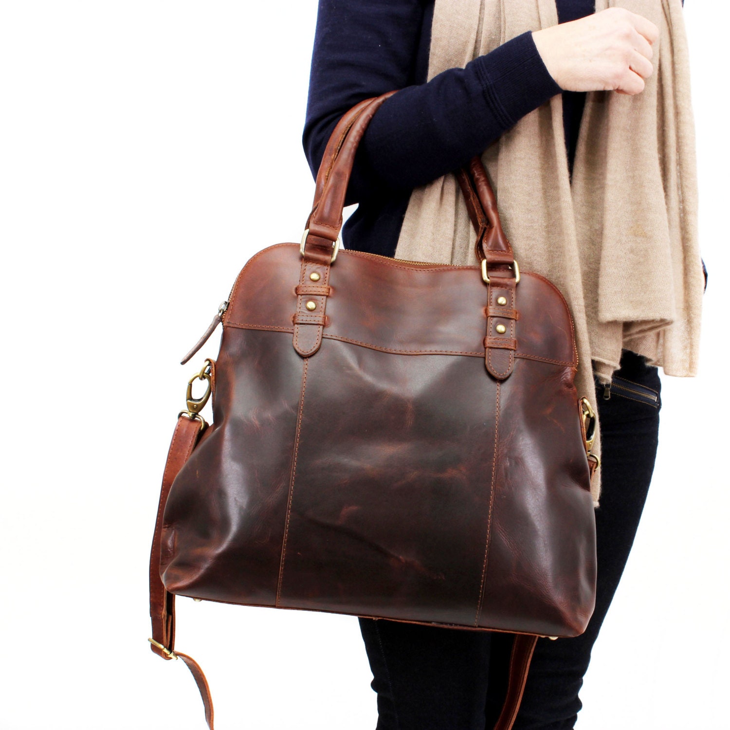 Large Brown Leather Handbag Bag Purse