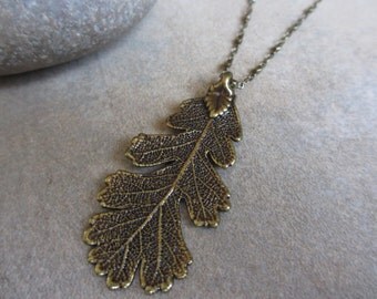 Leaf Necklace, Antiqued Brass, Lacey Oak Leaf, Woodland, Earthy, Fall, Autumn, Irisjewelrydesign