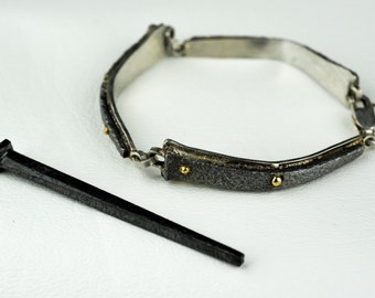 Vintage Nail Bracelet Antique Nail Sterling Silver Bangle 18kt Gold Cuff