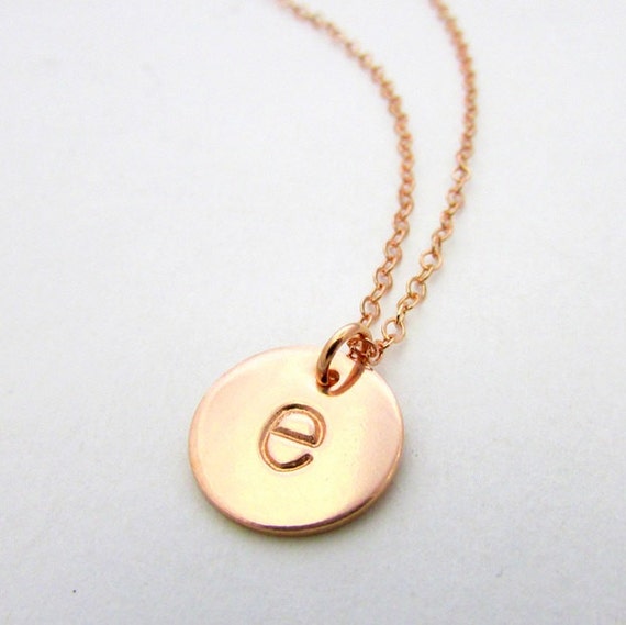 Rose Gold Initial Necklace Letter Charm Necklace 14K Rose