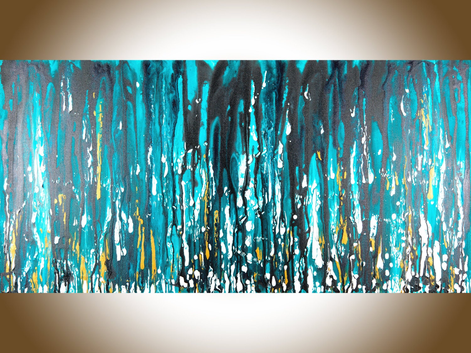 Abstract painting Turquoise gold black white Original painting