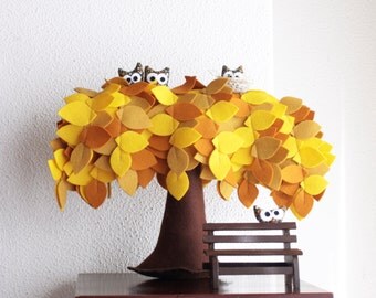 Yellow Weeping willow tree, Felt Tree, Felt decor, Children room decor, Owl decoration, Nursery Decor, Sweet Home, Baby coming home gift