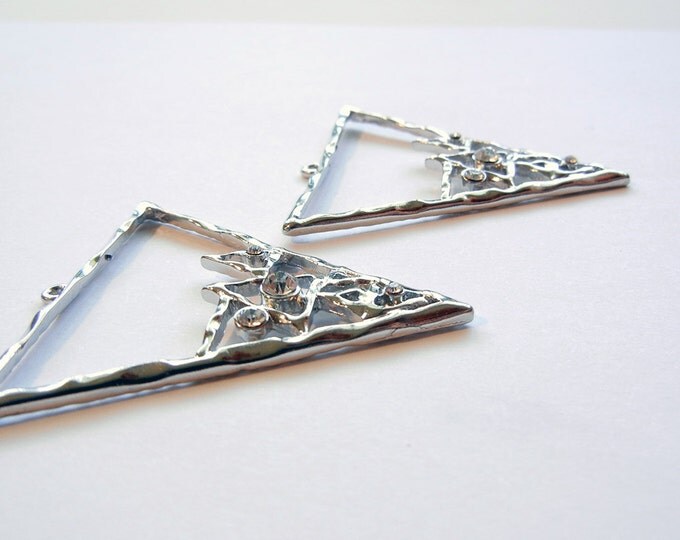 Pair of Triangle Outline Charms Silver-tone Rhinestone Accents