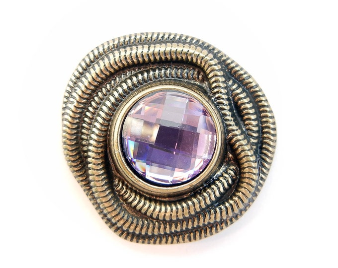 Four Link Burnished Gold-tone Connector Charm with Amethyst Purple Acrylic Faceted Focal