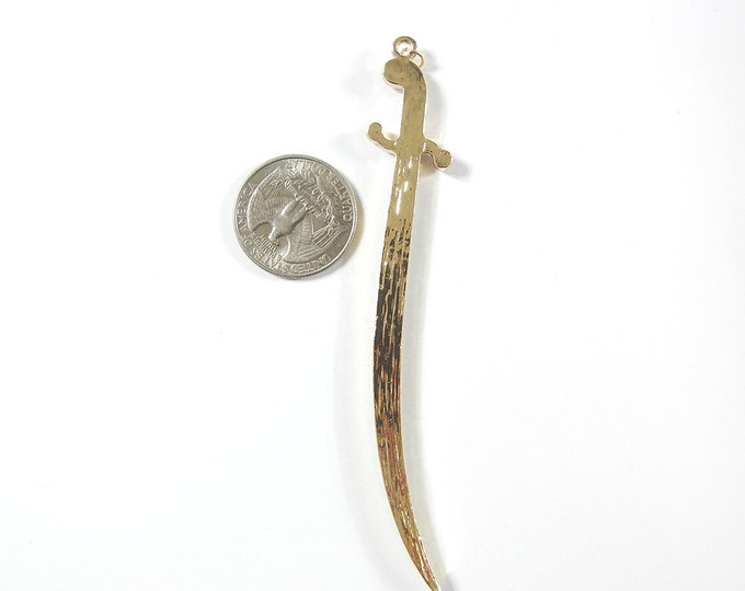 Long Gold-tone Sword Rhinestone Pendant