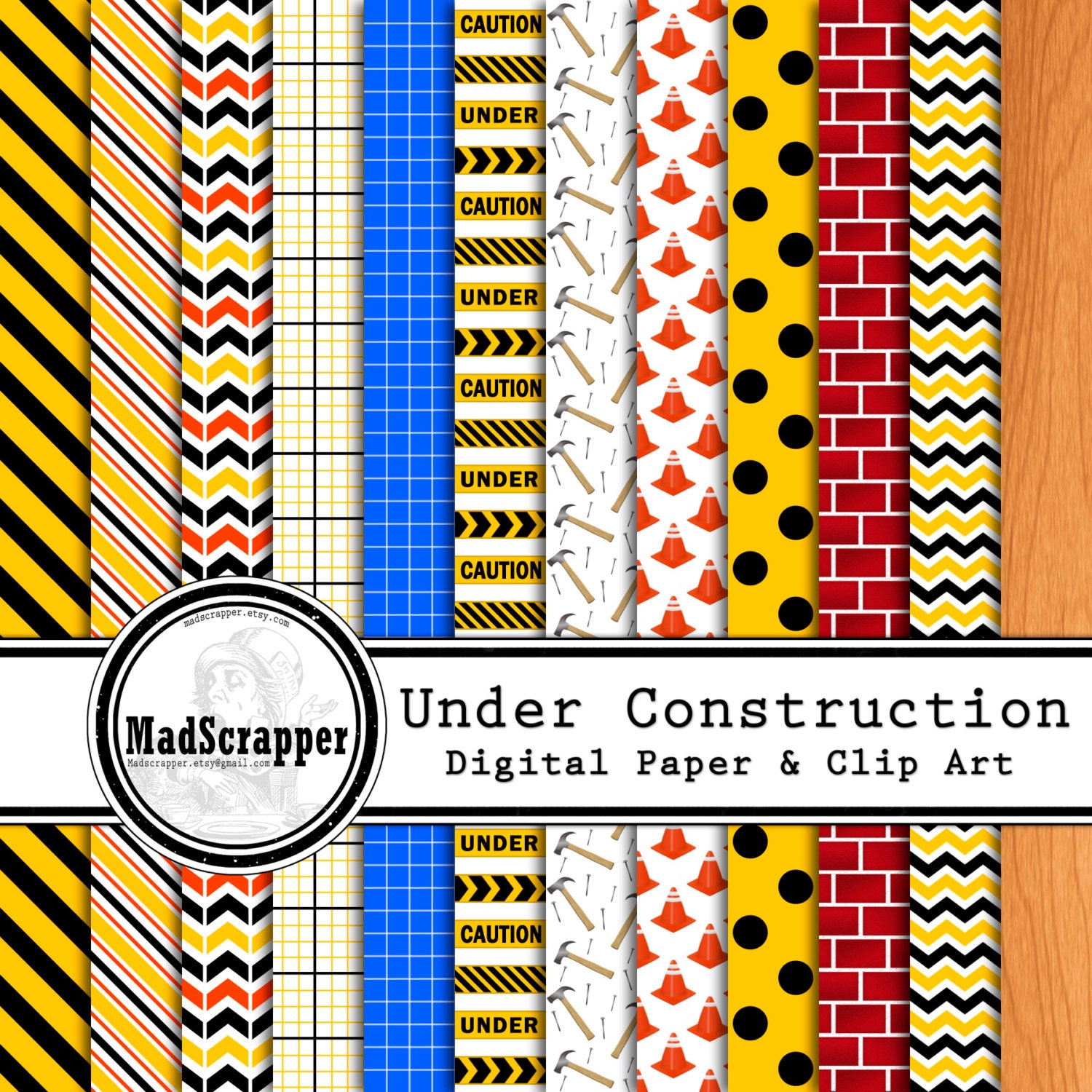Digital Scrapbook Paper Under Construction 12 Patterns 5