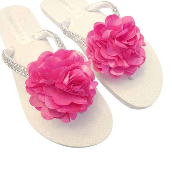 Bridesmaid Flip Flops Hot Pink Flower Flip by APricelessPrincess