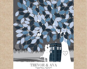 TARDIS Wedding Guestbook, Dr Who Wedding, Unique Wedding Guestbook, Custom Skyline Silhouette, Wedding Signature Tree / W-T05-1PS HH3 03P