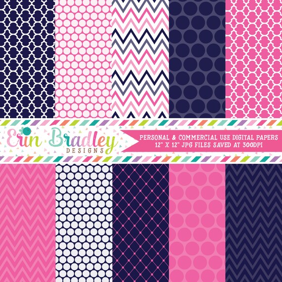 Digital Paper Pack Personal and Commercial Use Blue and Hot Pink Il_570xn