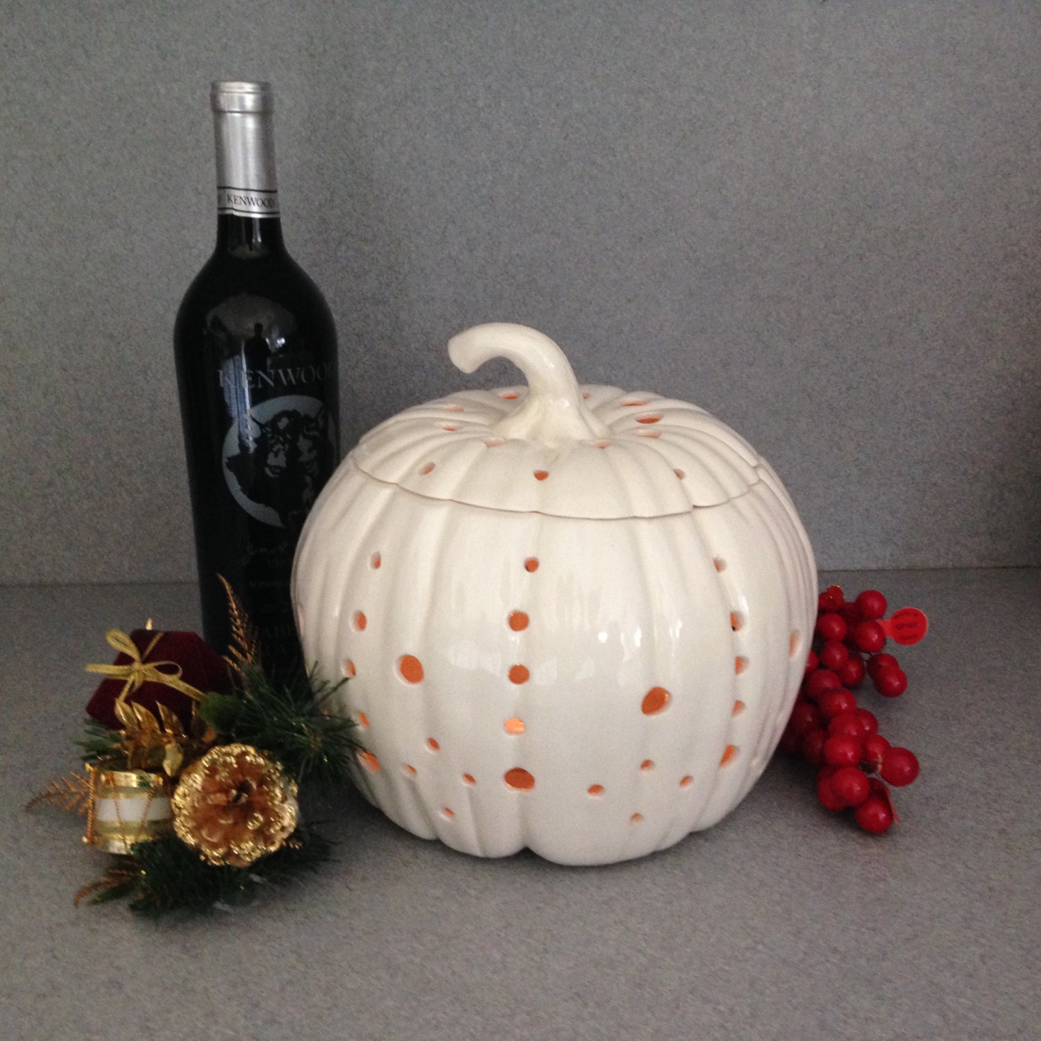 Large Ceramic White pumpkin luminarie candle holder Wedding