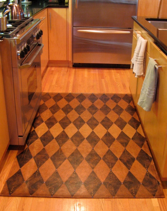 Floorcloth Rug Harlequin Pattern in copper bronze and black