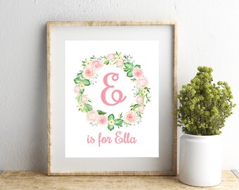 Personalized Nursery Print, Baby Girl Nursery Wall Decor, Custom Name Print, Personalized Gift, Nursery Art, Child Wall Art, Floral Monogram