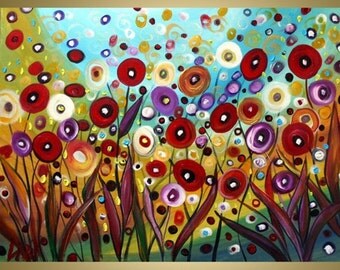 HUGE Painting FLOWERS -made to order-Original Modern Abstract Whimsical Painting by Luiza Vizoli
