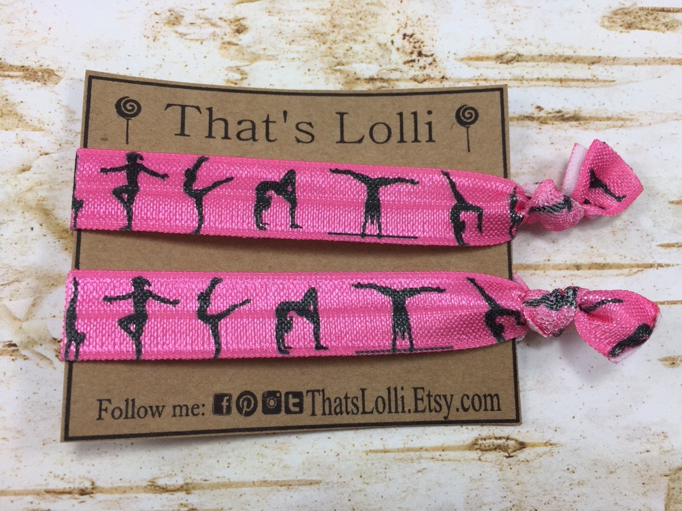 Pink gymnastics foe fold over elastic hair ties birthday