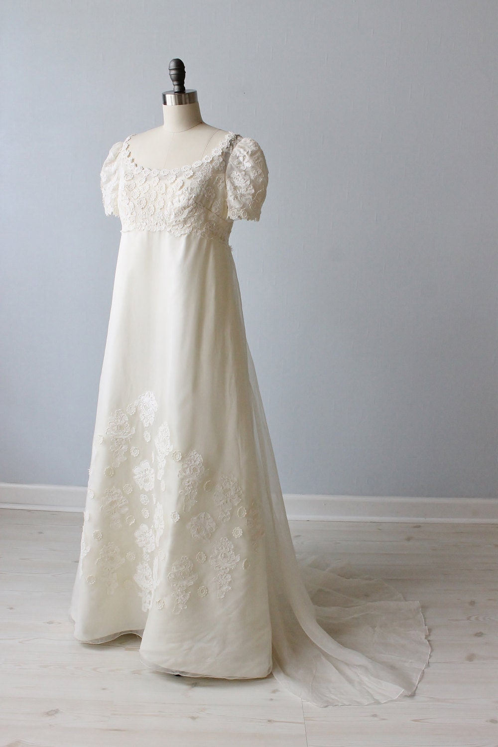 Vintage Lace 1960s Wedding Dress Empire Waist A Line