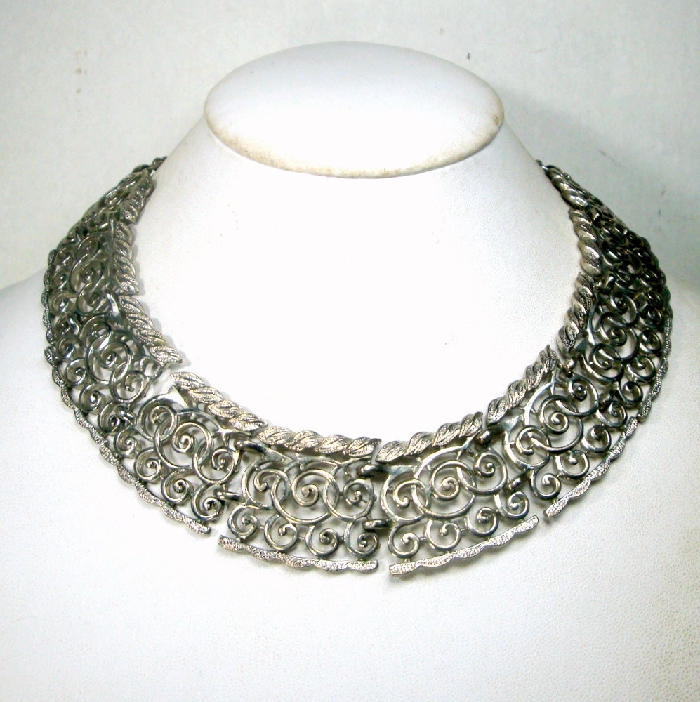 Medieval Silver Collar Necklace and Wide Link Bracelet