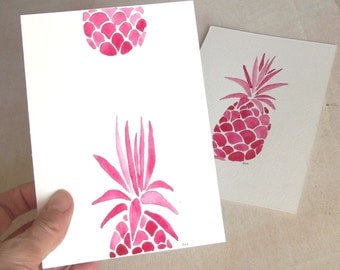 pineapples pink postcards handpainted cards set of 2