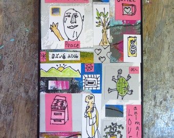 Outsider Folk Art Mixed Media Collage