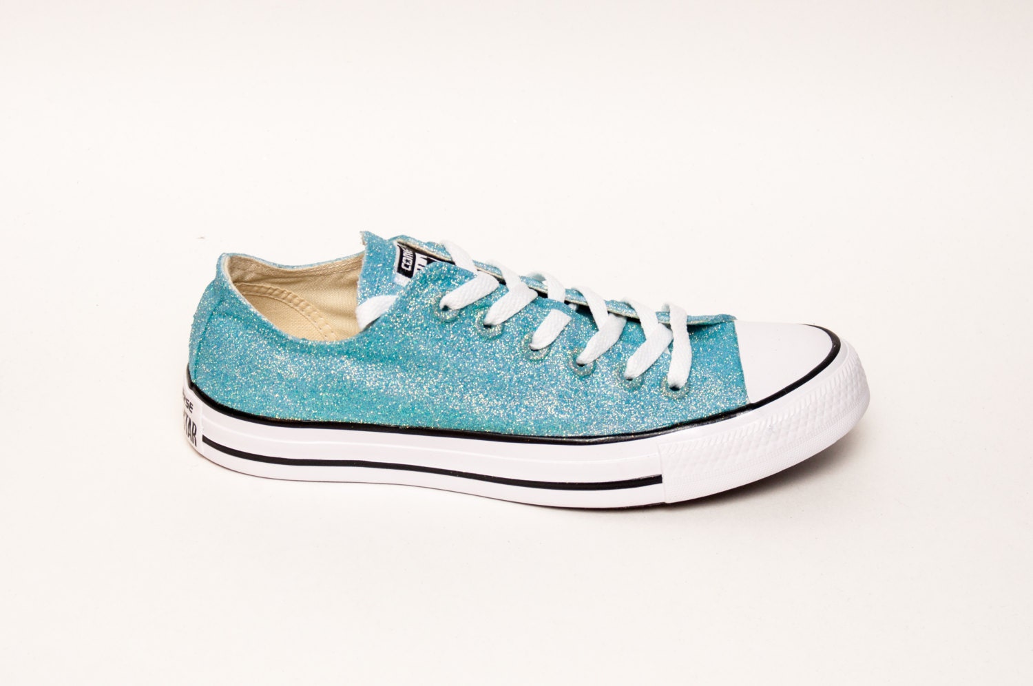 Glitter Mediterranean Blue Canvas Converse Low Top Sneakers
