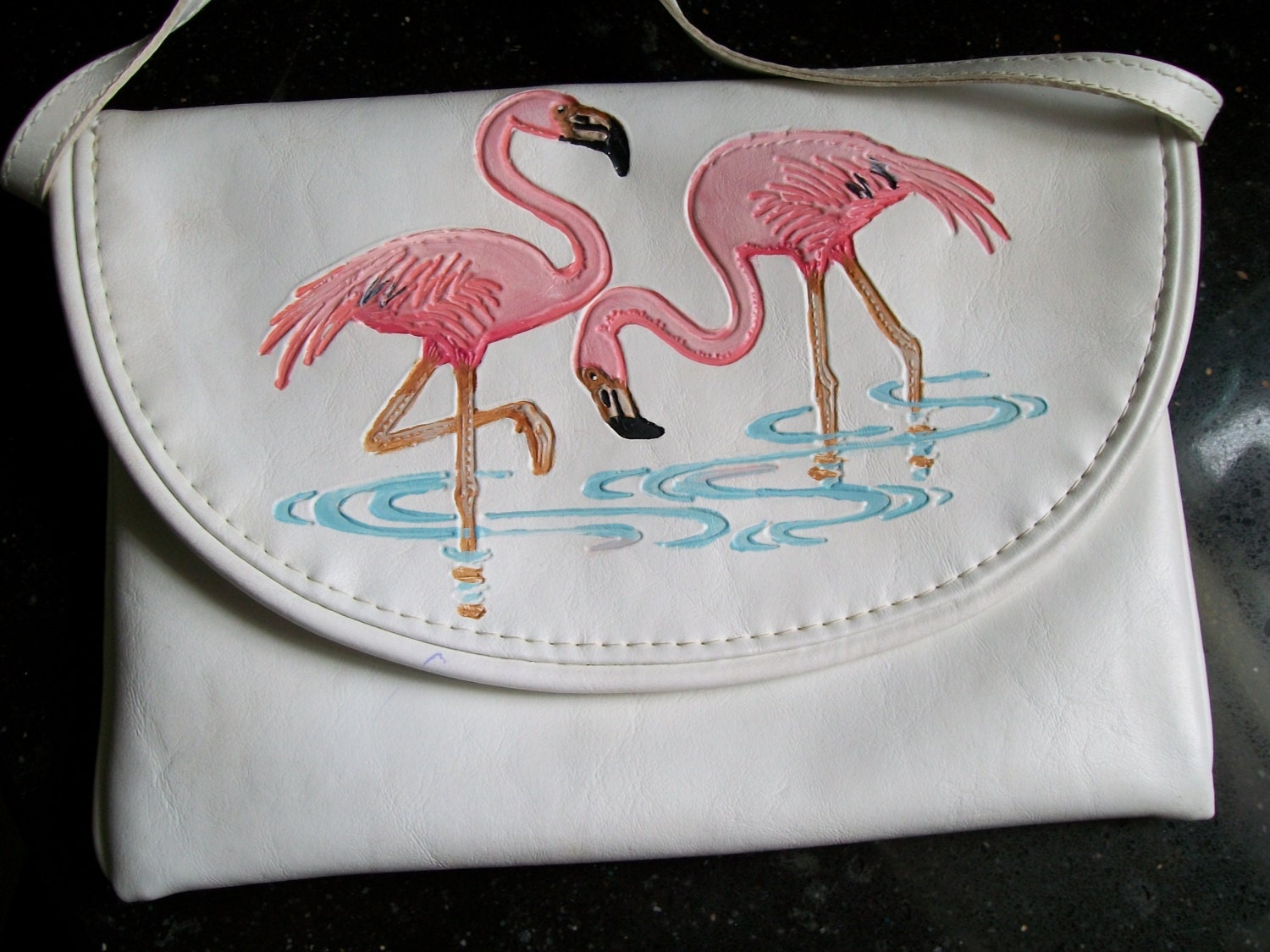 Flamingo Handbag Purse Shoulder Bag White with Pink Flamingos
