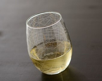 Paris Maps Stemless Wine Glass