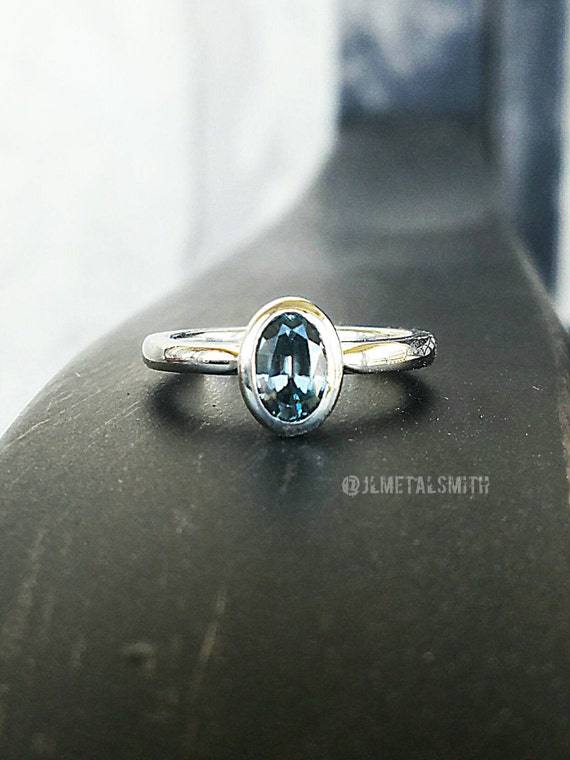 Natural Blue Zircon Ring in 14K Yellow or White Gold