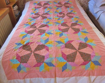 Cotton quilt top, Nose Gay quilt top, OOAK patchwork quilt topper. homemade quilt top,