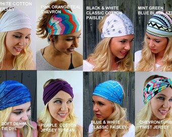 Wide Headband Head Scarf CHOOSE Any TWO Yoga Headband Head Wraps Women Turban Headband Workout Hair Accessories Jersey Cotton Headband