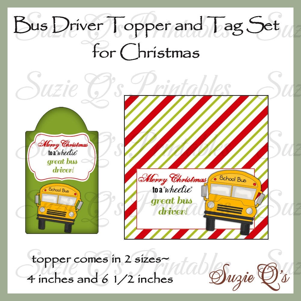 Bus Driver Topper and Tag Set for Christmas Digital