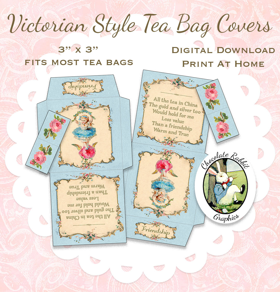 Tea Bag Cover Holder Wrapper Digital Download Printable