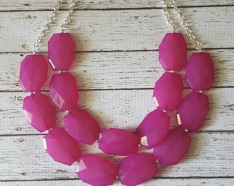 Fuchsia Chunky Statement Bib Necklace...Purchase 3 or more get 10% off