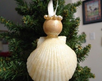 Small Iridescent Shell Angel Christmas Tree Ornament