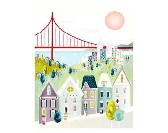 San Francisco Print, San Francisco Prints Posters Wall Art, Golden Gate Prints Wall Art, Cityscape Poster, Wall Decor, Gift. Style: SFGGPP1