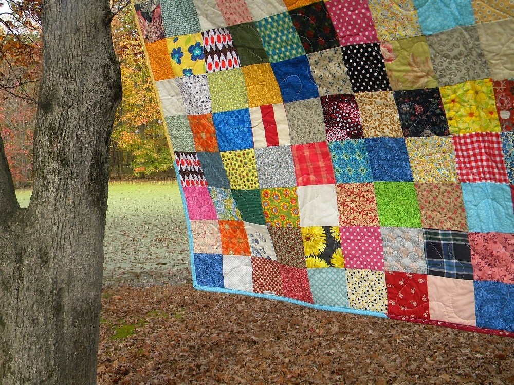 Funky Random Patchwork QuiltQueensize93X93all cotton