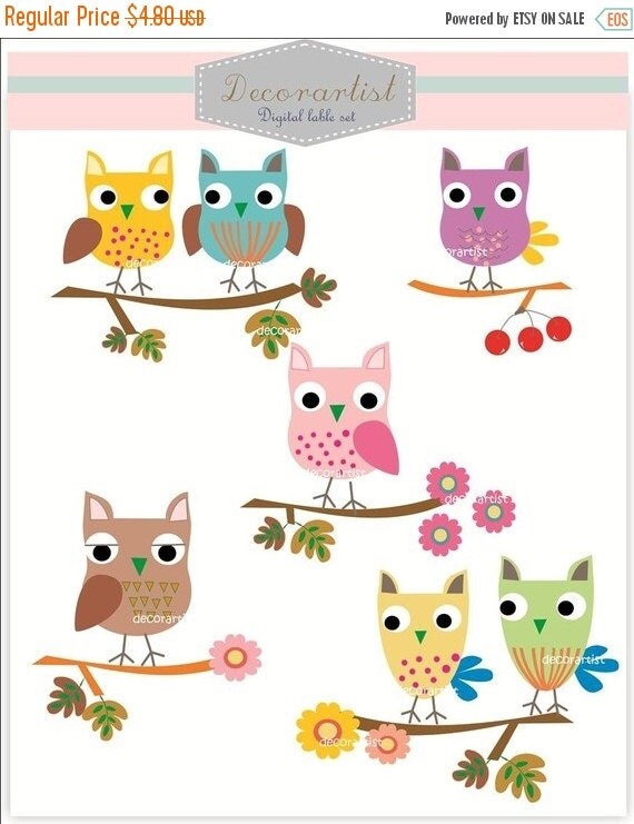 Autumn Owls Branch Clip Art // Doodle Owl Clip Art 2 Cute