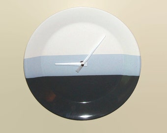 SILENT Stoneware Plate Clock Wall Clock 11 Inch Wall Clock Bluish Gray Charcoal Clock Unique Wall Clock Wall Decor Home Decor No 1362