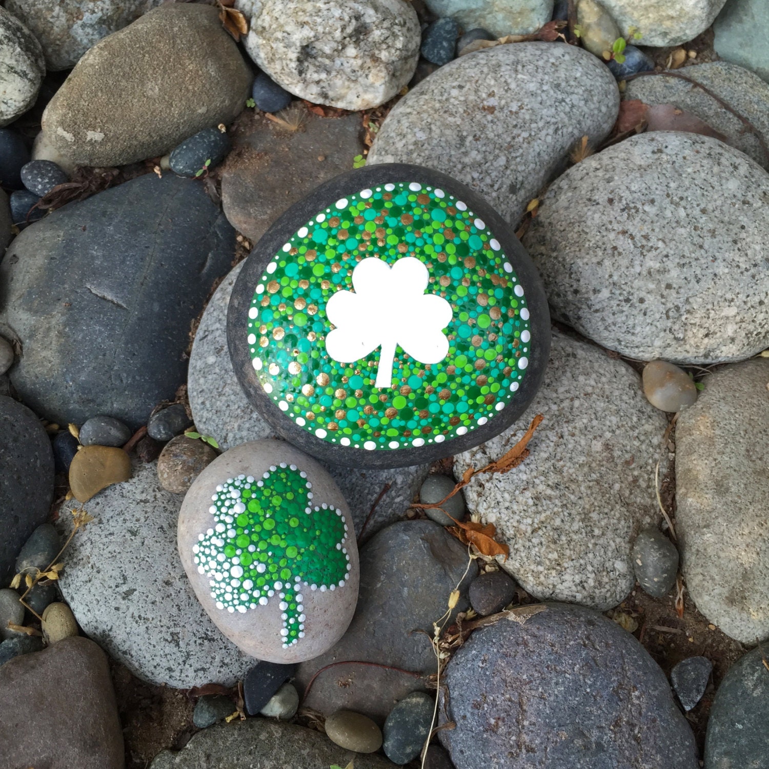 Set of 2 Shamrock lucky Rocks by InnerSasa on Etsy