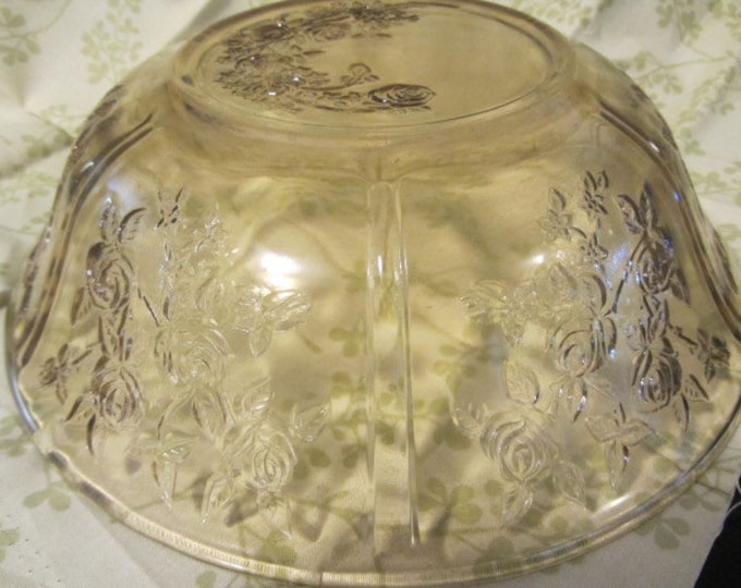1930's Federal Glass Company Yellow Sharon – Cabbage Rose Pattern, Yellow Depression Glass Bowl, 8" Bowl Cabbage Rose Design Antique