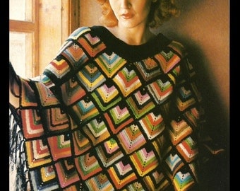 Misses Poncho Pattern - Harlequin Design - Crochet - PDF 7616125 - Instant Download