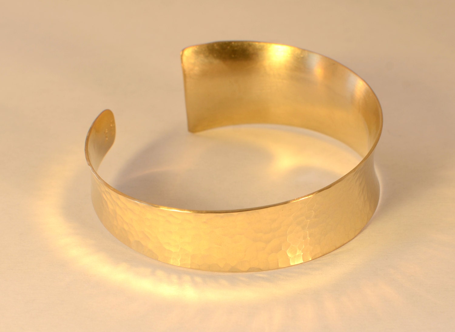 Hammered 14K Solid Gold Anticlastic Cuff Bracelet with