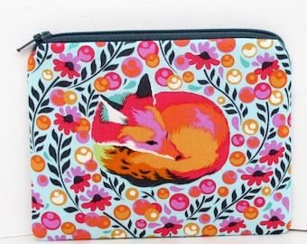 Pouch Small Zippered, Fox Nap Coin Purse, Tula Pink Chipper Sorbet