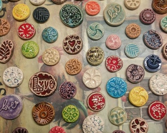 10 CERAMIC mini TILES - Mixed designs - glazed - Great for MOSAICS, magnets, jewelry designs, and more