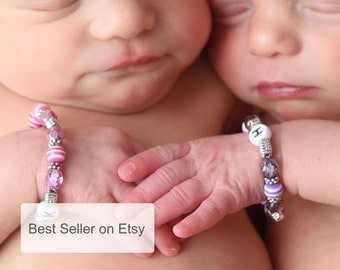 Twin ID Bracelets Twin Bracelets Newborn ID Bracelets Twin Girls Bracelets Set of Two B074