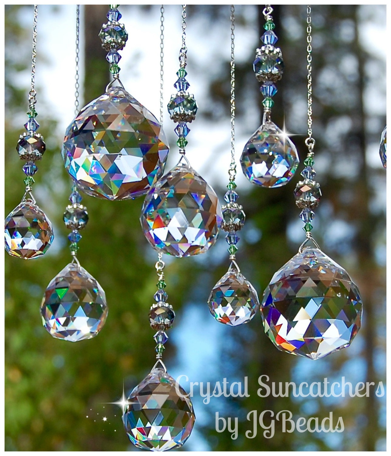 Hanging Crystal Suncatcher Peridot Lavender Gray Home Decor