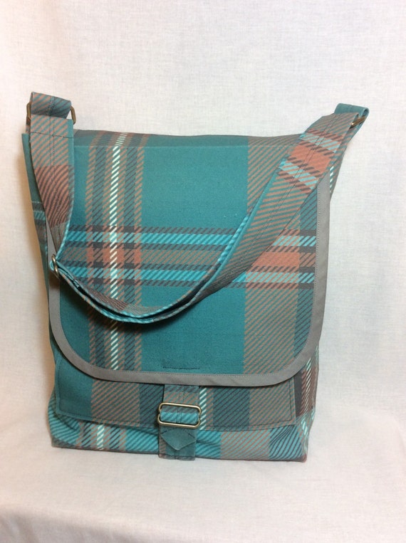 Plaid Canvas Messenger Bag