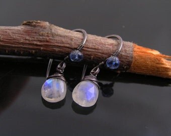 Moonstone Earrings, Rainbow Moonstone Earrings, Rainbow Moonstone Jewelry, June Birthstone, Solitaire Earrings, Single Stone Earrings