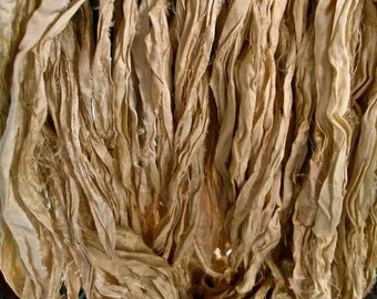 Sand Dune Recycled Sari Silk Thin Ribbon Yarn 5 - 10 Yards for Jewelry Weaving Spinning & Mixed Media