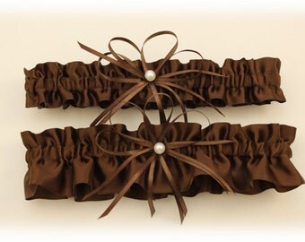 Brown Satin Wedding Garter Set, Bridal Garter Set (Your Choice, Single or Set)